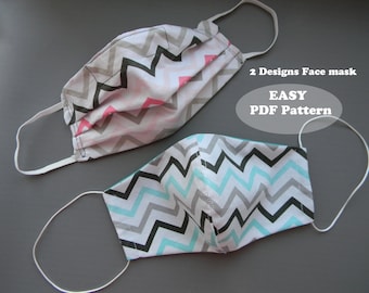 Reusable Face Mask Sewing Pattern: 2 Designs, 4 Sizes (PDF Pattern)