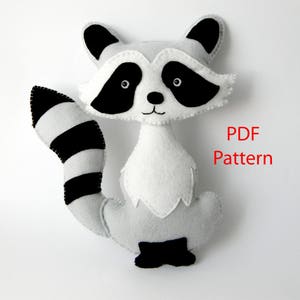 Raccoon toy pattern Cute raccoon  easy to sew felt PDF pattern Stuffed raccoon Felt Hand Sewing Raccoon Plushie Pattern Instant Download PDF