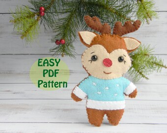 Patrón de adorno de fieltro de Rodolfo: Reno de peluche fácil de coser (patrón PDF)