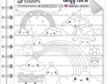 Unicorn Stamp Commercial Use Digi Digistamp Rainbow Digital Magical Cute Party