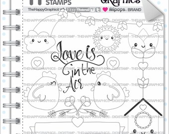 Love Stamps Commercial Use Digi Stamp Digital Image Digistamp Coloring Page Valentines Day Cute Chicken