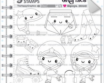 Rollerskating Stamp Commercial Use Digi Digital Image Digistamp Skating Sport Cute