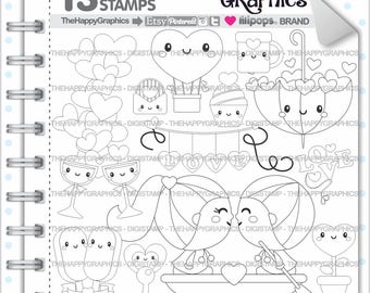 Love Stamps Commercial Use Digi Stamp Digital Image Digistamp Coloring Page Valentines Day Cute Heart