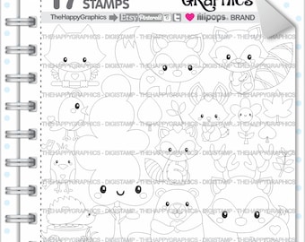 Woodland Stamp COMMERCIAL USE Digi Digistamp Kawaii Stamps White Black Animal