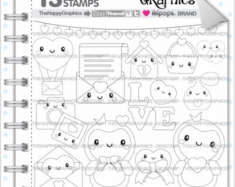 Love Stamps Commercial Use Digi Stamp Digital Image Digistamp Coloring Page Valentines Day Cute Animal