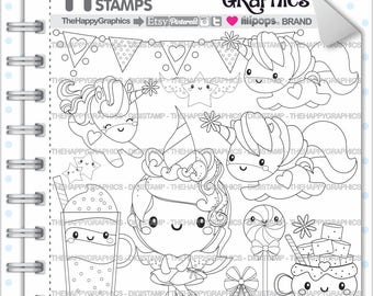 Unicorn Stamp COMMERCIAL USE Digi Digital Image Digistamp Coloring Page Graphic Girl