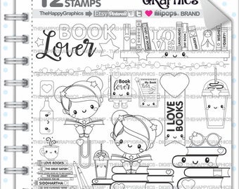 Back To School Stamp COMMERCIAL USE Digi Book Digistamp Kawaii Stamps Student Digital Study Girl
