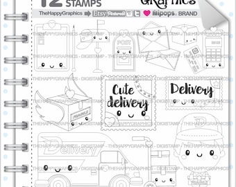Delivery Stamp COMMERCIAL USE Digi Happy Mail Digistamp Kawaii Stamps Package Box Digital