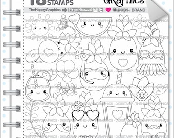 Pineapple Stamp COMMERCIAL USE Digi Digital Image Digistamp Coloring Page Graphic Cute