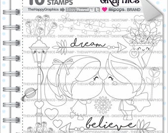 Love Stamps Commercial Use Digi Stamp Digital Image Digistamp Coloring Page Valentines Day Cute Couple