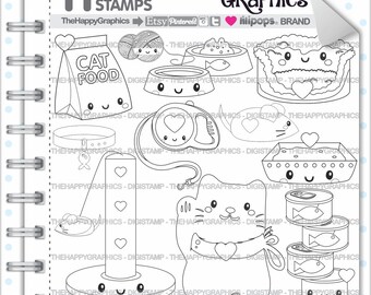 Cat Stamps Commercial Use Digi Stamp Digital Image Digistamp Coloring Page Animal Cute