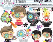 Dia de los Muertos Clipart, Day of the Dead Graphics, COMMERCIAL USE, Sugar Skull Cliparts, Dia de los Muertos Party, Halloween
