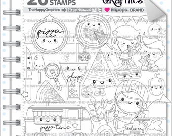Pizza Stamp COMMERCIAL USE Digi Number Digistamp Kawaii Stamps Delivery Truck Digital Food
