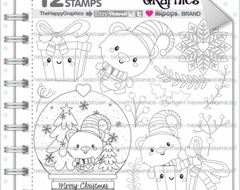 Christmas Stamp, COMMERCIAL USE, Digi Stamp, Christmas Digistamp, Kawaii Stamp, Winter Digital Stamp, Winter Digistamp, Season Clipart