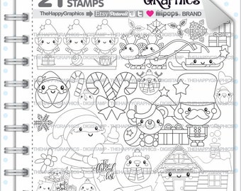 Christmas Stamp, COMMERCIAL USE, Digi Stamp, Digital Image, Christmas Digistamp, Christmas Coloring Page, Christmas Graphic, Cute, Coloring