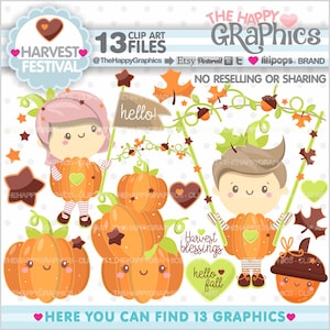 Autumn Clipart, Autumn Graphic, Harvest Clipart, COMMERCIAL USE, Harvest Graphic, Harvest Festival Clipart, Pumpkin Clipart, Pumpkin Graphic image 1