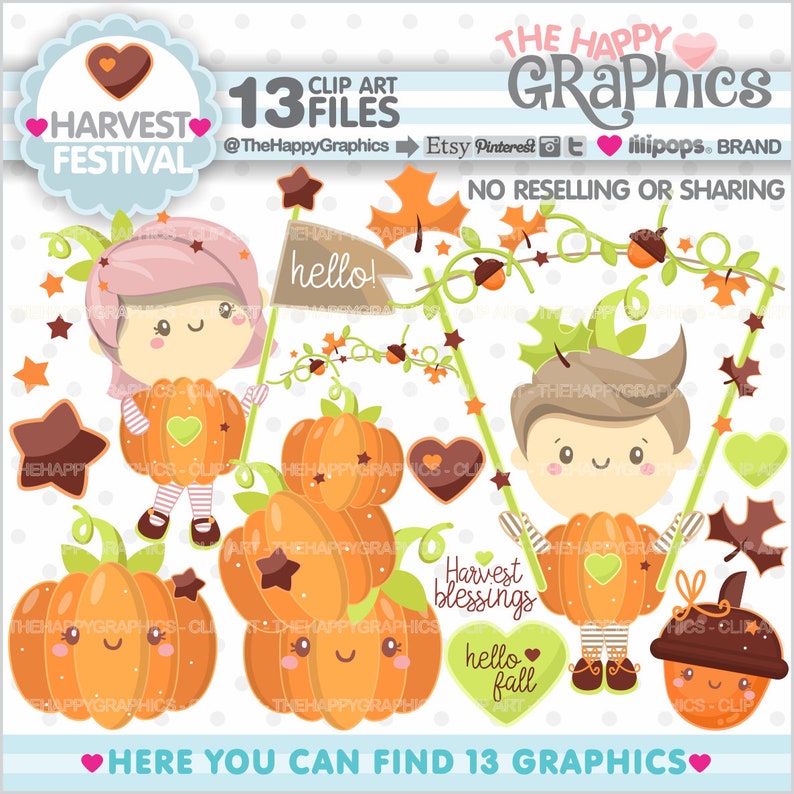 Autumn Clipart, Autumn Graphic, Harvest Clipart, COMMERCIAL USE, Harvest Graphic, Harvest Festival Clipart, Pumpkin Clipart, Pumpkin Graphic image 1