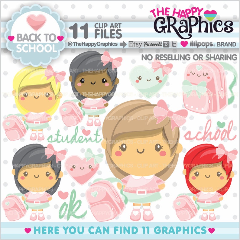 Student Clipart, Student Graphics, COMMERCIAL USE, School Clipart, Back to School Clipart, Girl Clipart, Backpack Clipart, Digital Graphics image 1