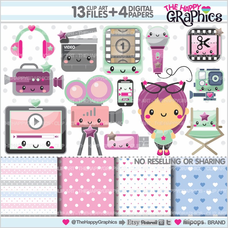 Video Clipart, Video Graphics, COMMERCIAL USE, Video Stuff, Planner Accessories, Video Supplies, Editing Clipart, Movie image 1