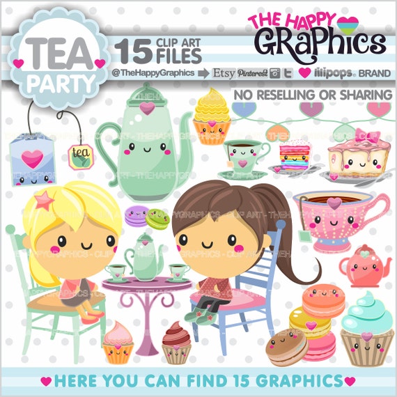 Tea Party Clipart, Tea Party Graphics, COMMERCIAL USE, Tea Illustration, Planner Accessories, Spring Clip Art, Tea Time Il_570xn
