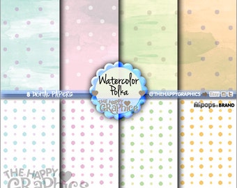 Polka Digital Paper, COMMERCIAL USE, Watercolor Polka Pattern, Watercolor Paper, Printable Paper, Party Digital Paper, Pastel, Cute