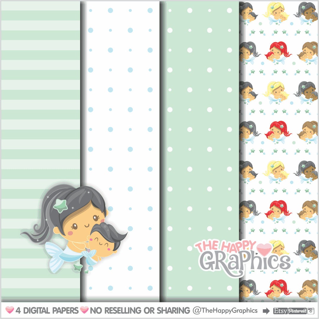 Mermaid, Digital Paper, COMMERCIAL USE, Mermaid Pattern, Printable ...