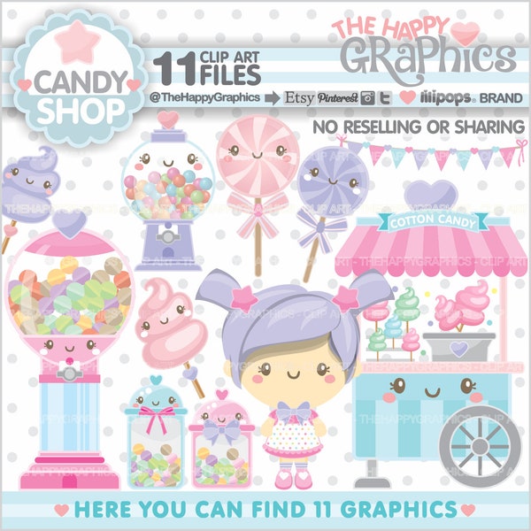 Candy Shop Clipart, Candy Graphics, COMMERCIAL USE, Candy Shop Graphics, Candy Clipart, Planner Accessories, Sweet Shop, Sweet Clipart, Cute