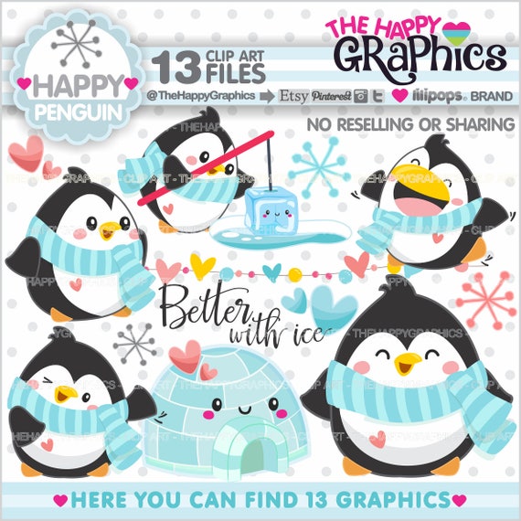 Penguin Clipart, Penguin Graphic, COMMERCIAL USE, Penguin Party, Animal Clipart, Penguin Moods, Ice Clipart, Winter Clipart, Holiday Il_570xn