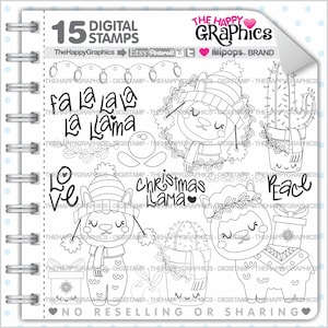 Alpaca Stamp, Commercial Use, Digi Stamp, Digital Image, Alpaca Digistamp, Christmas Stamp, Christmas Digistamp, Christmas Digital Stamp image 1