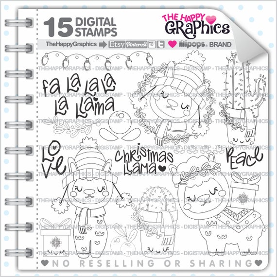 Alpaca Stamp, Commercial Use, Digi Stamp, Digital Image, Alpaca Digistamp, Christmas Stamp, Christmas Digistamp, Christmas Digital Stamp Il_570xn