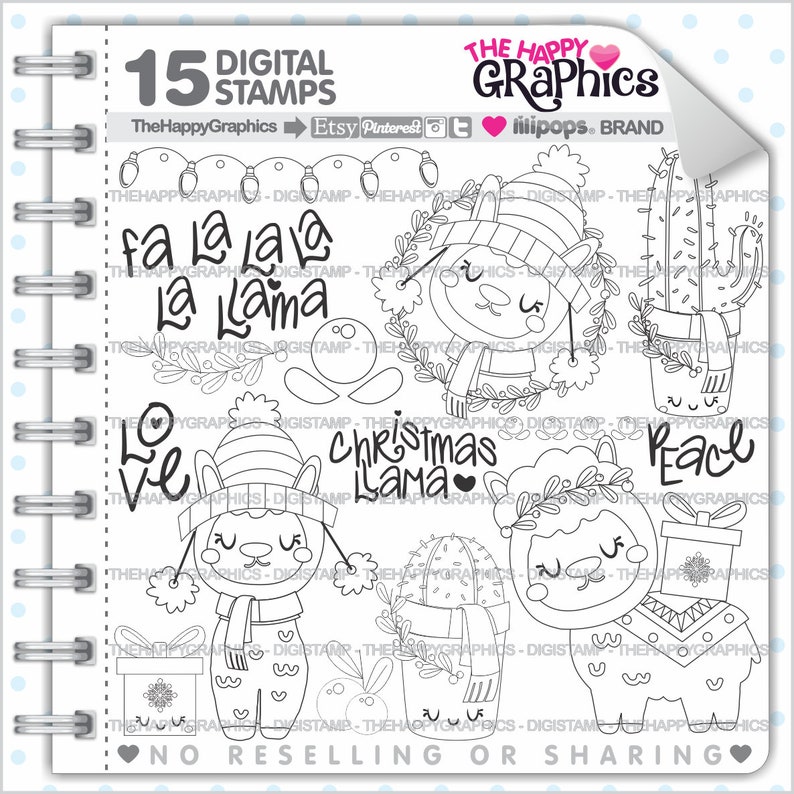 Alpaca Stamp, Commercial Use, Digi Stamp, Digital Image, Alpaca Digistamp, Christmas Stamp, Christmas Digistamp, Christmas Digital Stamp image 1