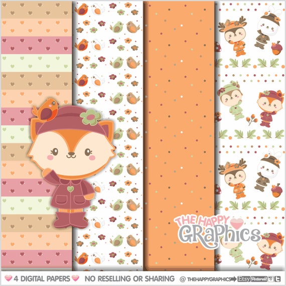 Autumn Digital Paper, Autumn Pattern, COMMERCIAL USE, Animal Pattern, Animal Digital Paper, Woodland Paper, Digital Paper, Printable Paper Il_570xn