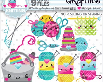 Knitting Clipart, Knitting Graphics, COMMERCIAL USE, Handmade Clipart, Planner Accessories, Craft Clipart, Creative Cliparts