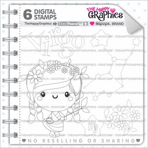 Virgo Digistamp, Virgo Digital Stamp, COMMERCIAL USE, Digital Stamp, Zodiac Digistamp, Zodiac Stamp, Constellation Stamp, Zodiac Sign, Girl image 1