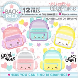 Backpack Clipart, Backpack Graphics, COMMERCIAL USE, School Clipart, Back to School Clipart, Teacher Resources, Student Supplies, Bag, Cute