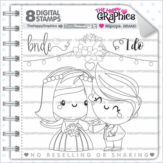 Wedding Stamp, Commercial Use, Digi Stamp, Digital Image, Wedding Digistamp, Bride Digital Stamp, Cute Digistamp, Couple, Groom, Outline Il_570xn