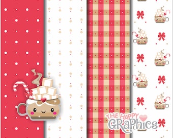 Christmas Digital Paper, Christmas Pattern, Hot Chocolate, Digital Paper Christmas, Christmas Decor, Scrapbook Paper, Printable Paper, Cute