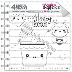 Bee Stamp, Commercial Use, Digi Stamp, Digital Image, Honey Digistamp, Cute Stamps, Animal Stamp, Honey Clipart ,Honey image 1