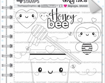 Bee Stamp, Commercial Use, Digi Stamp, Digital Image, Honey Digistamp, Cute Stamps, Animal Stamp, Honey Clipart ,Honey
