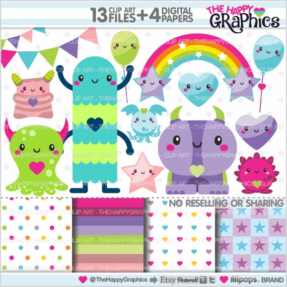 Monster Clipart, Creature Clipart, Monster Party, COMMERCIAL USE, Monster Graphics, Creature Graphics, Planner Accessories Il_570xn