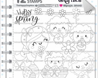 Easter Stamps, Commercial Use, Digi Stamp, Digital Image, Easter Digistamp, Coloring Page, Spring Stamps, Spring Digital Stamps, Line Art