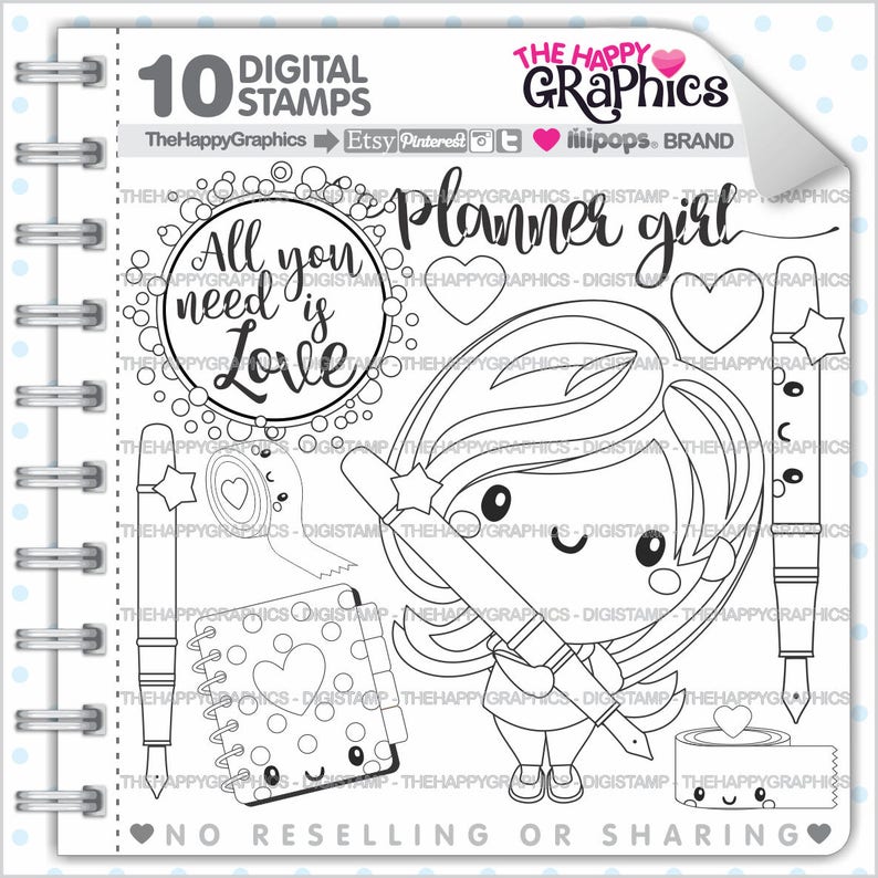 Planner Girl Stamps Commercial Use Digi Stamp Digital - Etsy