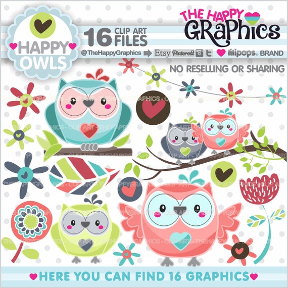 Owl Clipart, Owl Graphic, COMMERCIAL USE, Owl Party, Planner Accessories, Animal Clipart, Bunting Banner, Spring Clipart Il_570xn