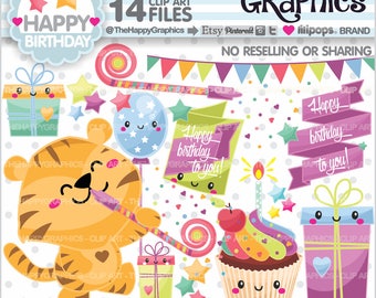 Birthday Clipart, Birthday Graphic, COMMERCIAL USE, Planner Accessories, Pet Clipart, Animal Graphics, Tiger Clipart, Tiger Clip Art, Cute