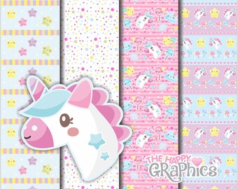 Unicorn Digital Paper, COMMERCIAL USE, Unicorn Pattern, Printable Paper, Magical Pattern, Cute Digital Paper, Printable Patterns, Kids