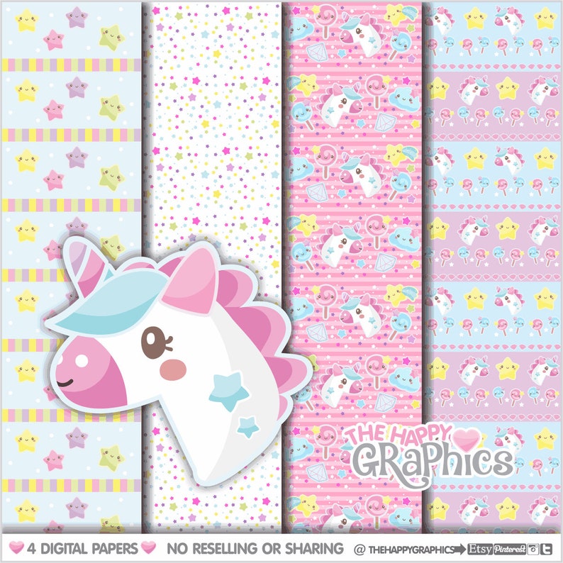 Unicorn Digital Paper, COMMERCIAL USE, Unicorn Pattern, Printable Paper, Magical Pattern, Cute Digital Paper, Printable Patterns, Kids image 1