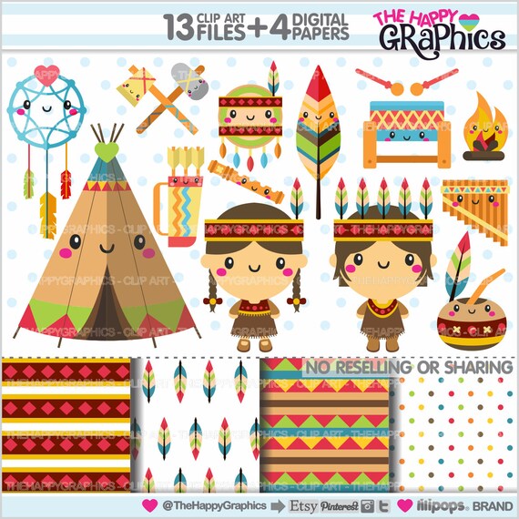 Native Clipart, Tribal Clipart, COMMERCIAL USE, Cute Clipart, Native Graphics, Tribal Graphics, Planner Accessories, Indian Il_570xn