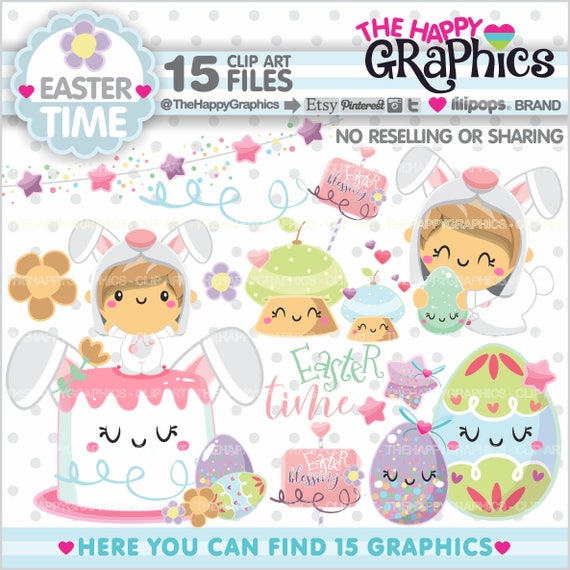 Easter Clipart, Easter Graphics, COMMERCIAL USE, Spring Cliparts, Spring Party, Spring Clip Art, Easter Party, Egg Clipart, Kawaii Il_570xn