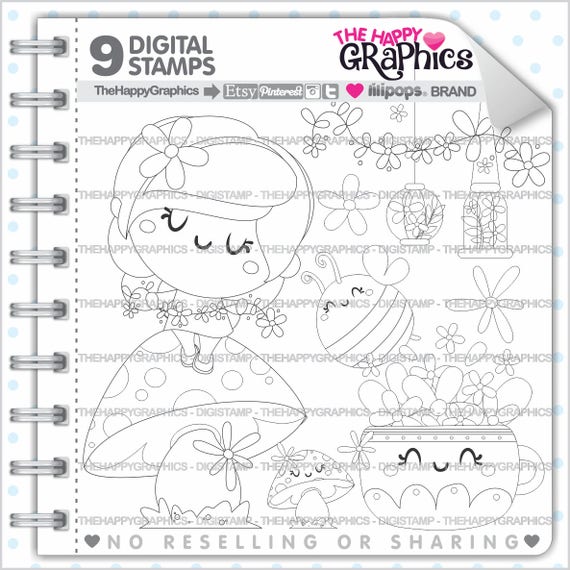 Spring Stamps, Commercial Use, Digi Stamp, Digital Image, Spring Digistamp, Coloring Page, Kawaii Stamps, Cute Digistamp, Flowers Il_570xn