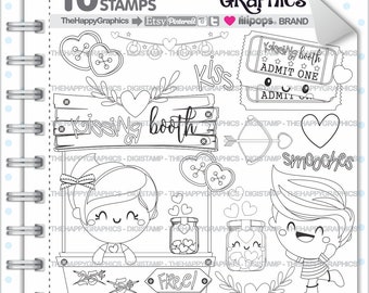 Love Stamp, Love Digistamp, Valentines Day Digistamp, COMMERCIAL USE, Valentine Stamp, Digital Stamps, Kissing Booth, Kiss Digistamp, Kisses